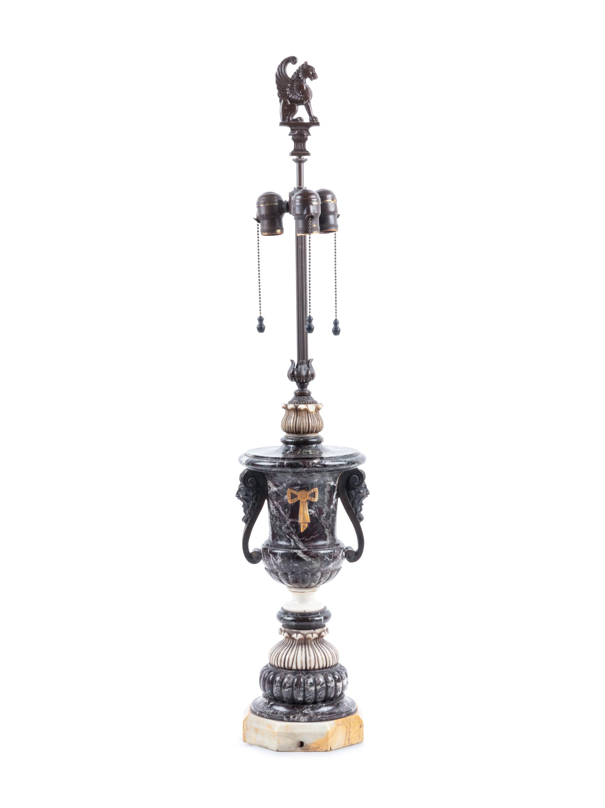 A Continental Gilt Bronze Mounted Marble Table Lamp