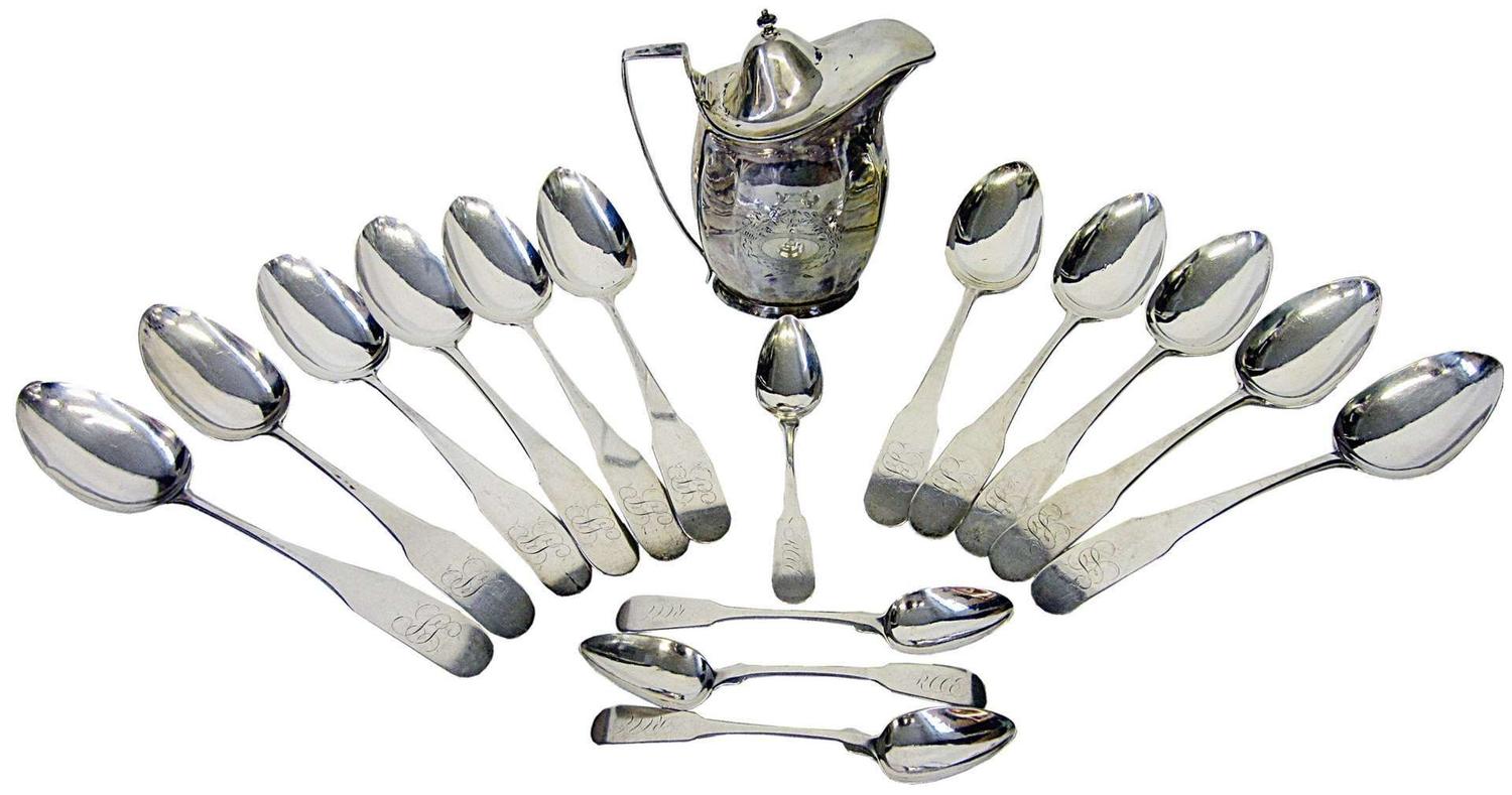 Silver creamer and eleven tablespoons william g. forbes (active 1773-1809), new york, ny