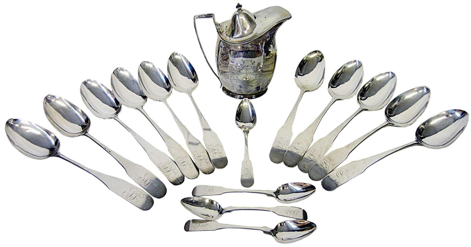 Silver creamer and eleven tablespoons william g. forbes (active 1773-1809), new york, ny