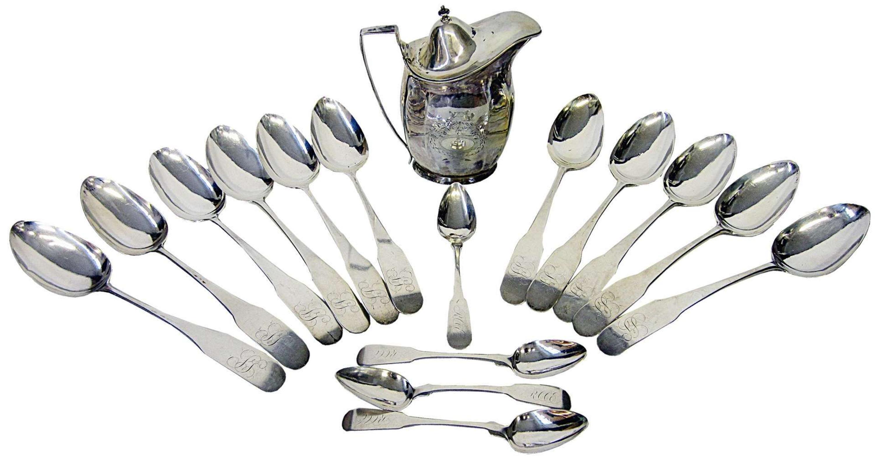 Silver creamer and eleven tablespoons william g. forbes (active 1773-1809), new york, ny
