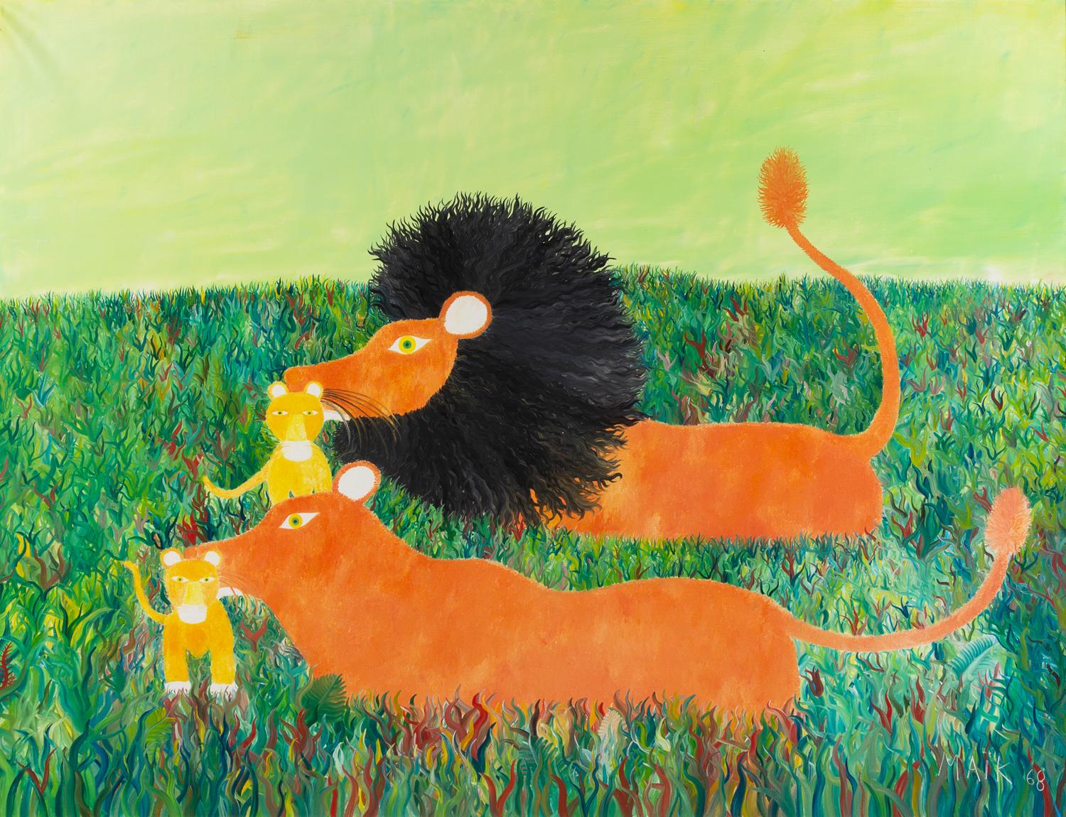 Lion et lionne avec louveteaux