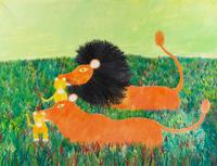 Lion et lionne avec louveteaux