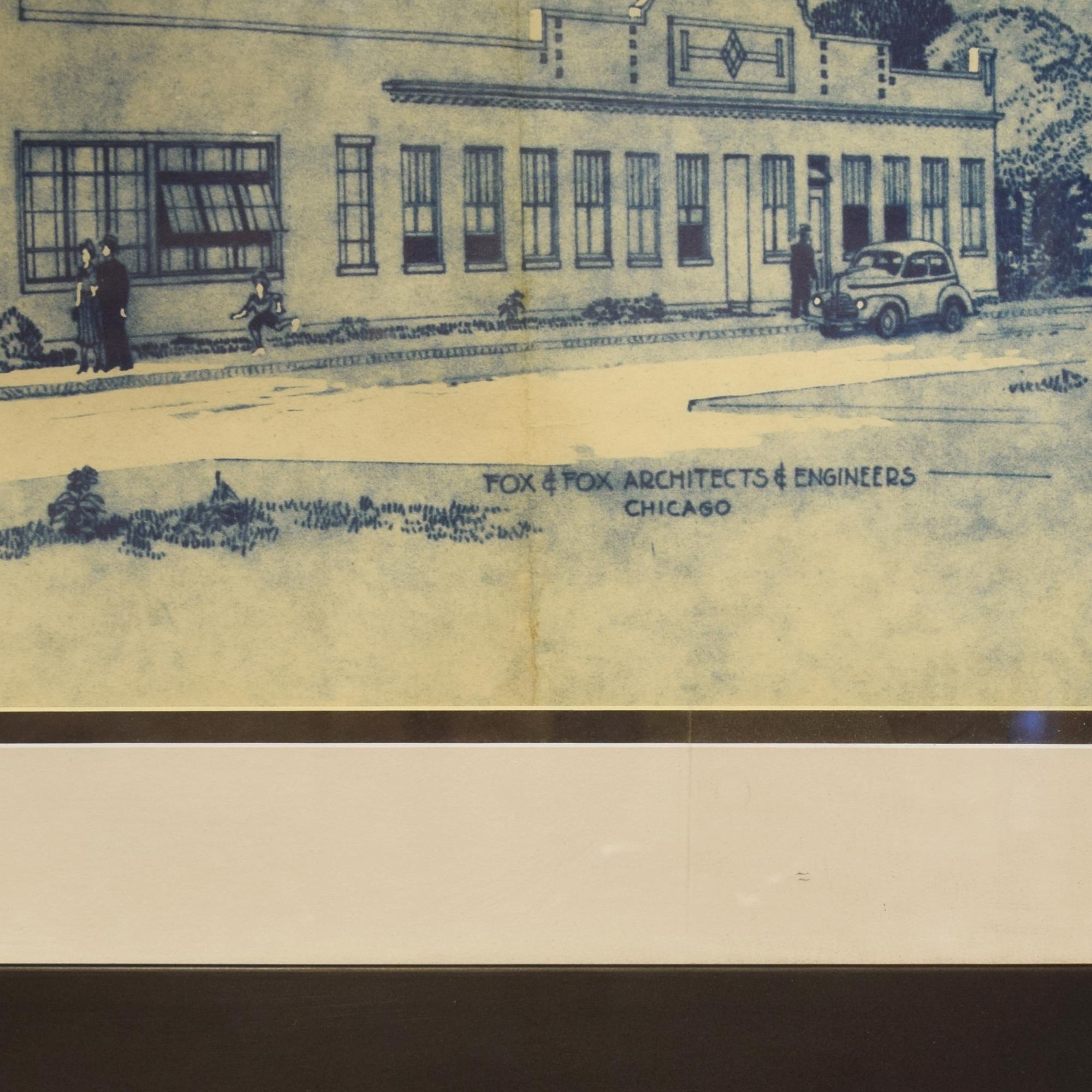 A Hand Tinted Presentation Drawing by Fox & Fox Architects and Engineers, Chicago, IL. 26.5" W x 1.5" D x 14.5" H — United States, 20th Century