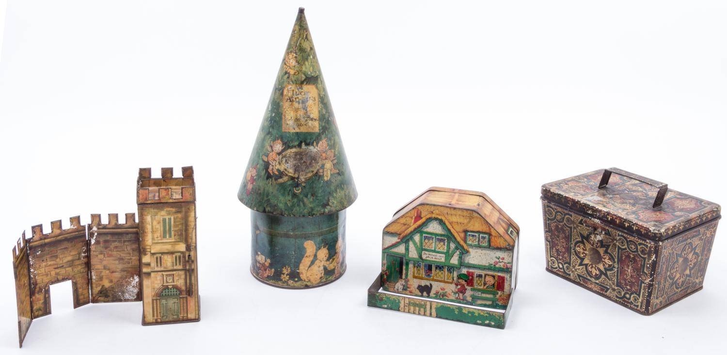 A Group of Four Biscuit Tins Height of first 14 inches. — VARIOUS MAKERS