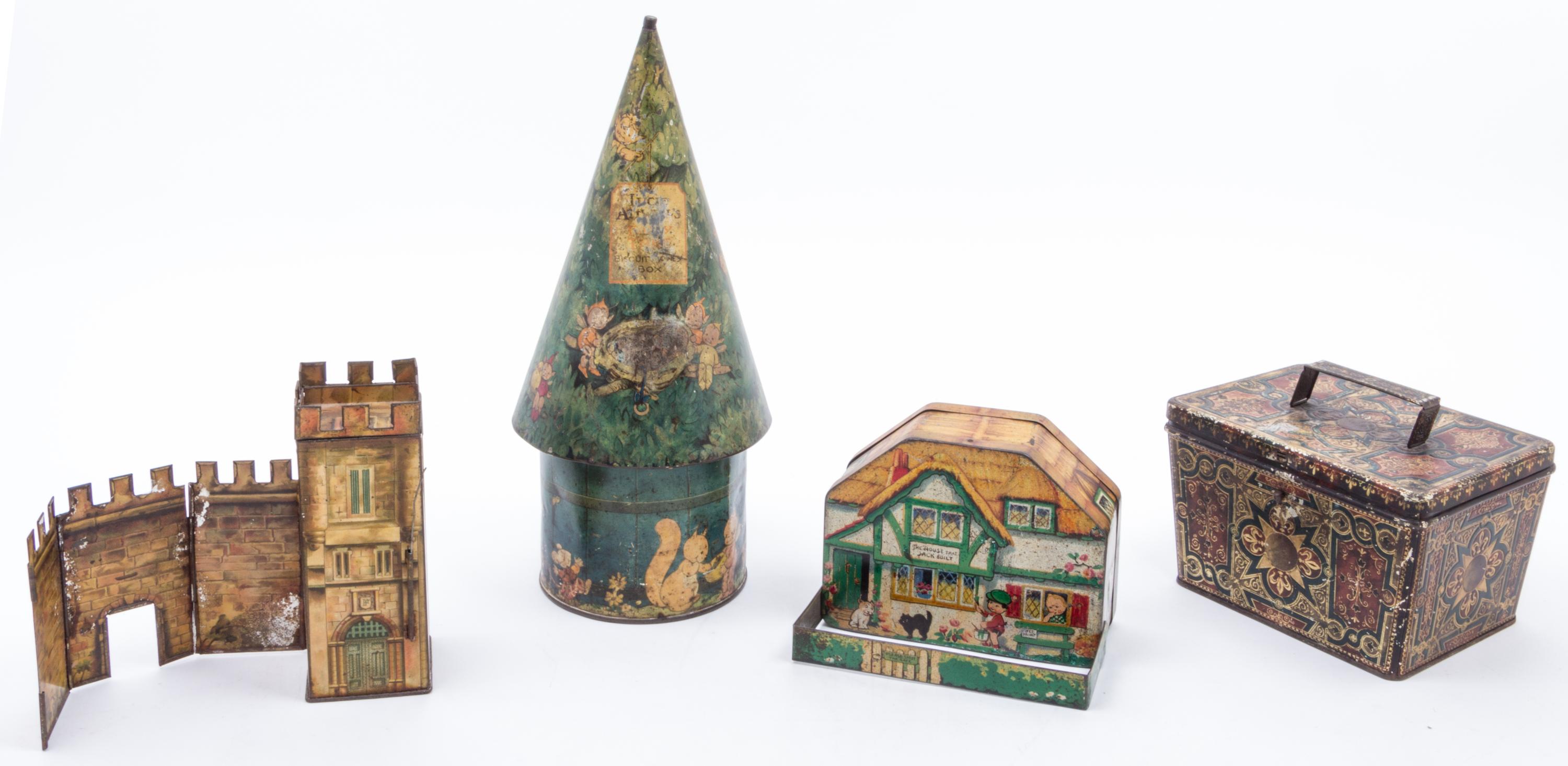 A Group of Four Biscuit Tins Height of first 14 inches. — VARIOUS MAKERS
