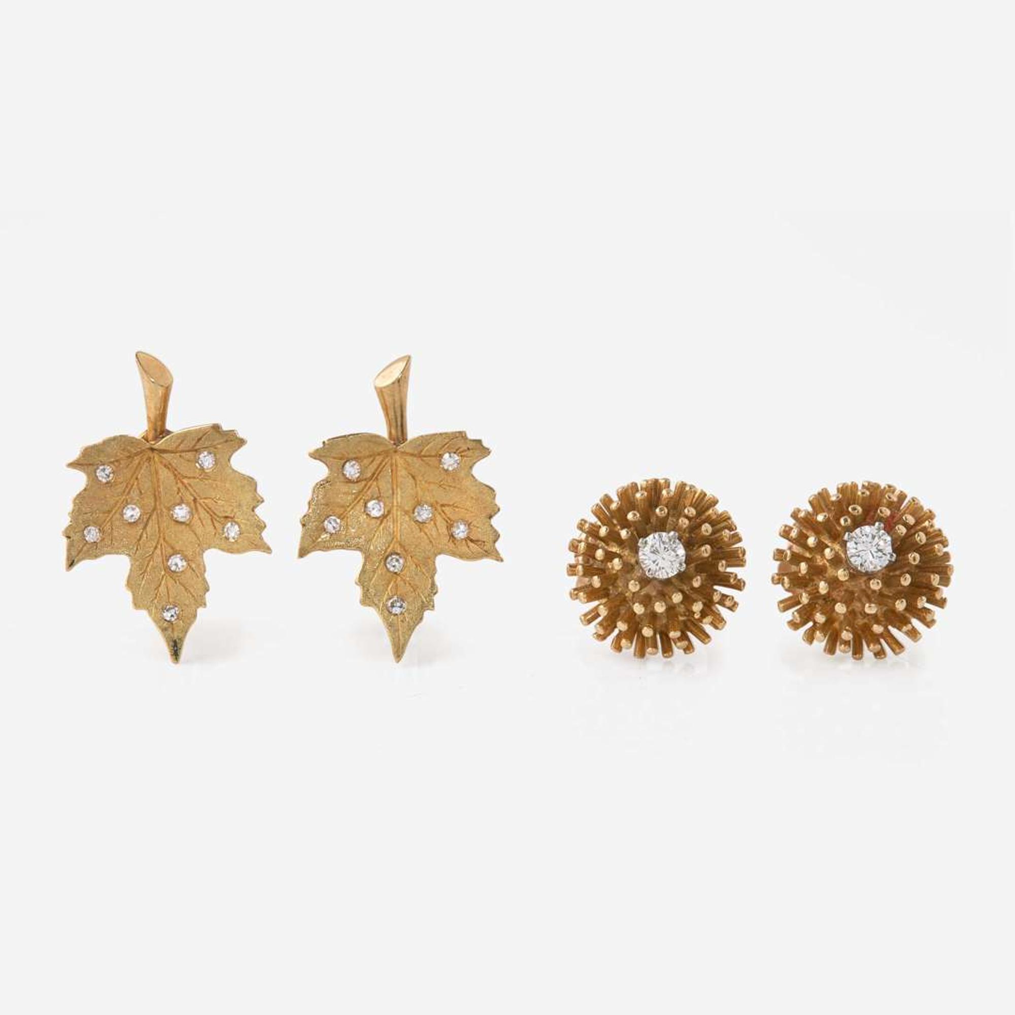 Two Pairs of Cartier Yellow Gold and Diamond Ear Clips Cartier