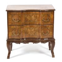 An Italian Rococo Style Walnut Chest of Drawers Height 31 1/4 x width 30 x depth 17 3/4 inches. — EARLY 20TH CENTURY