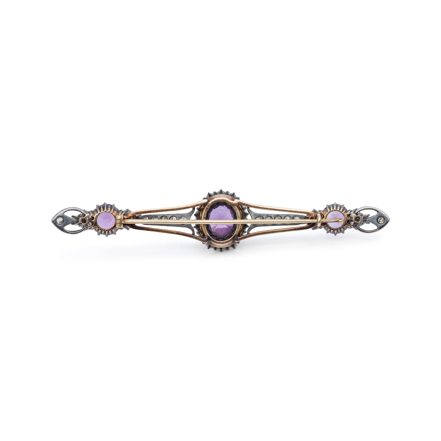 ANTIQUE, AMETHYST AND DIAMOND BROOCH