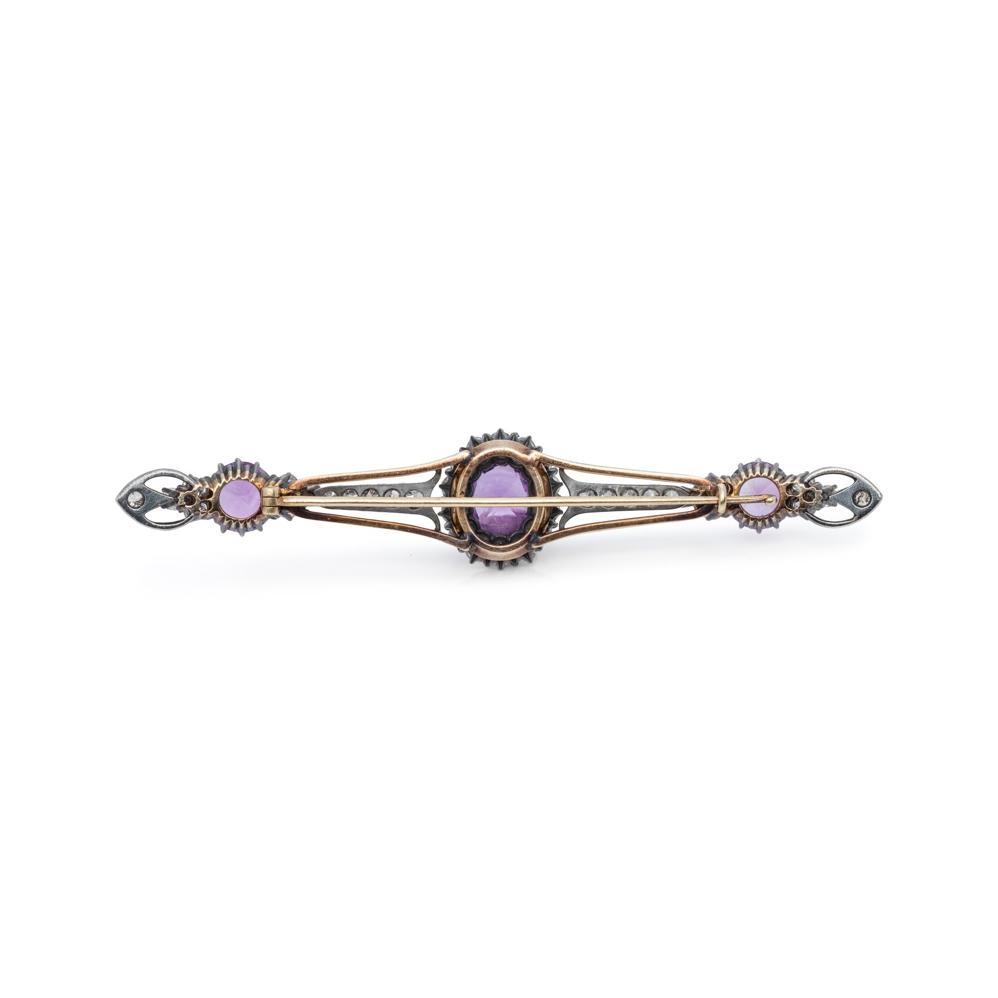 ANTIQUE, AMETHYST AND DIAMOND BROOCH