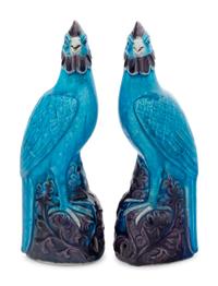 A Pair of Chinese Export Turquoise and Purple Glazed Porcelain Roosters