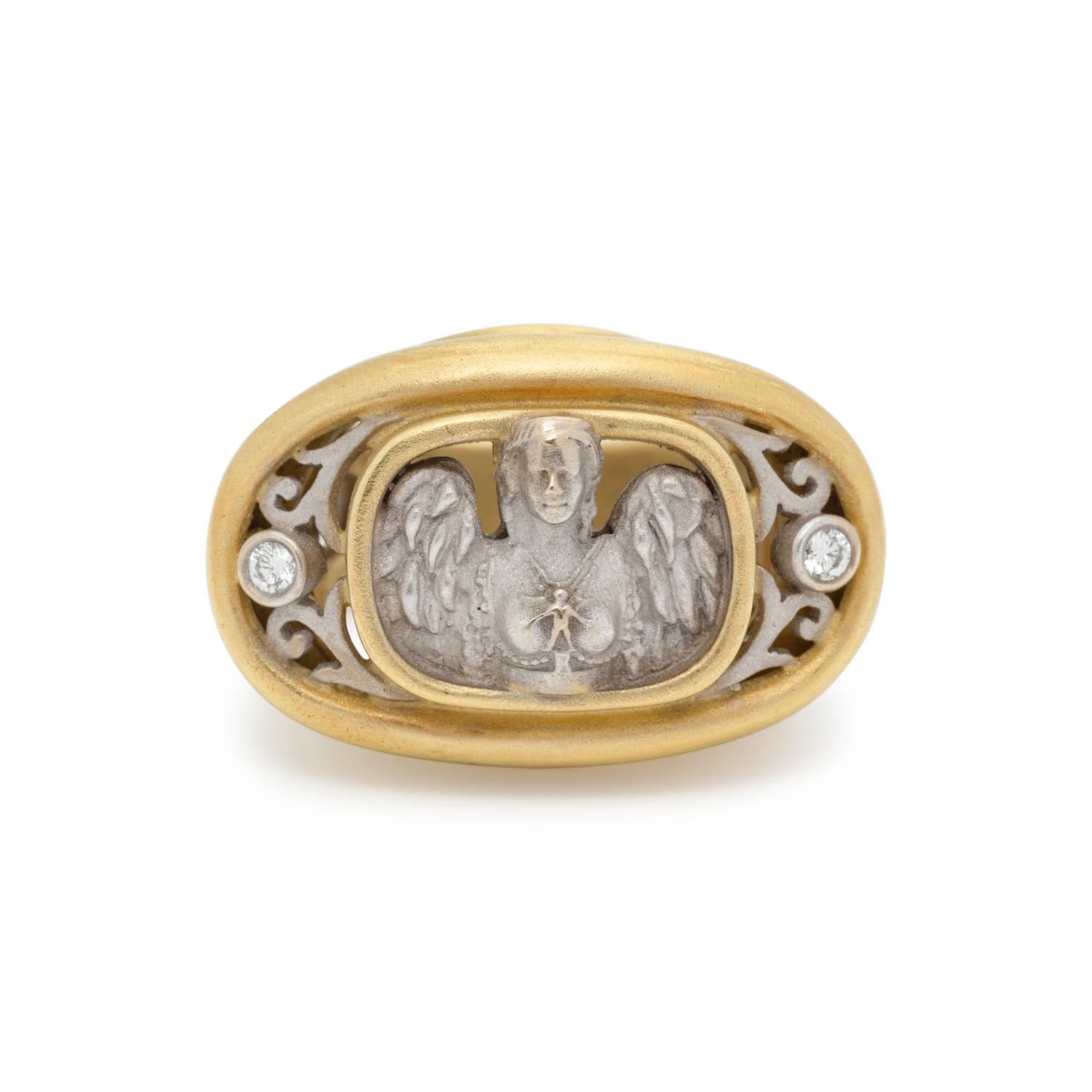 KIESELSTEIN-CORD, BICOLOR GOLD AND DIAMOND 'ANGEL IN THE WINDOW' RING