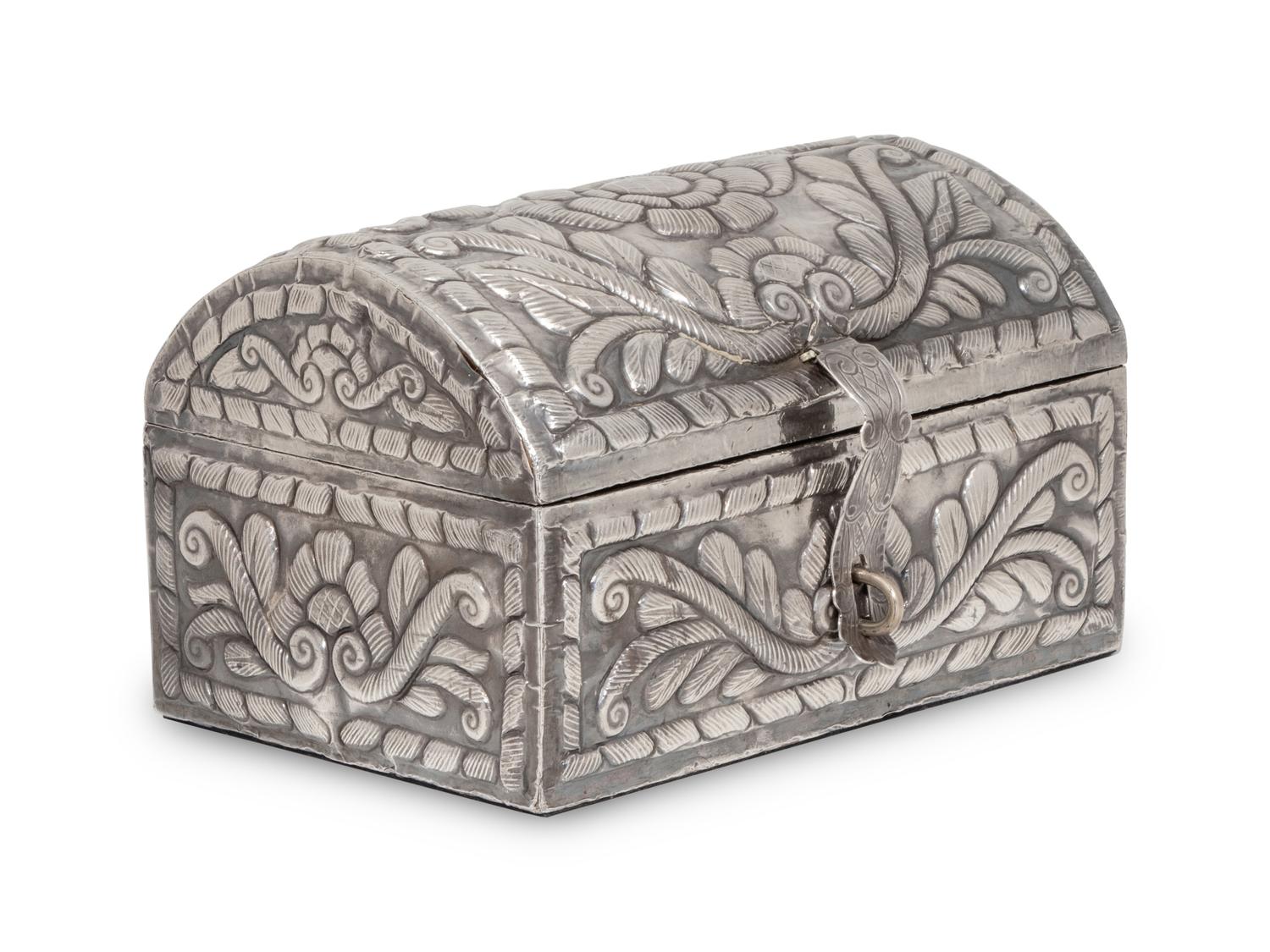A South American Silver Clad Jewelry Casket