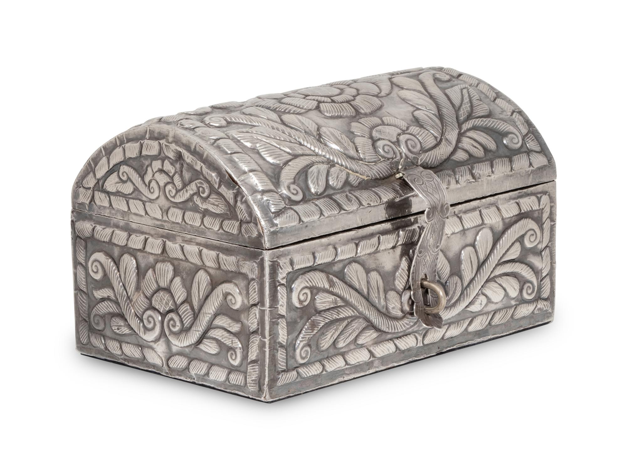 A South American Silver Clad Jewelry Casket