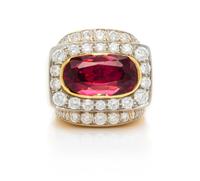 A Bicolor Gold, Burmese Spinel and Diamond Ring, 17.90 dwts.