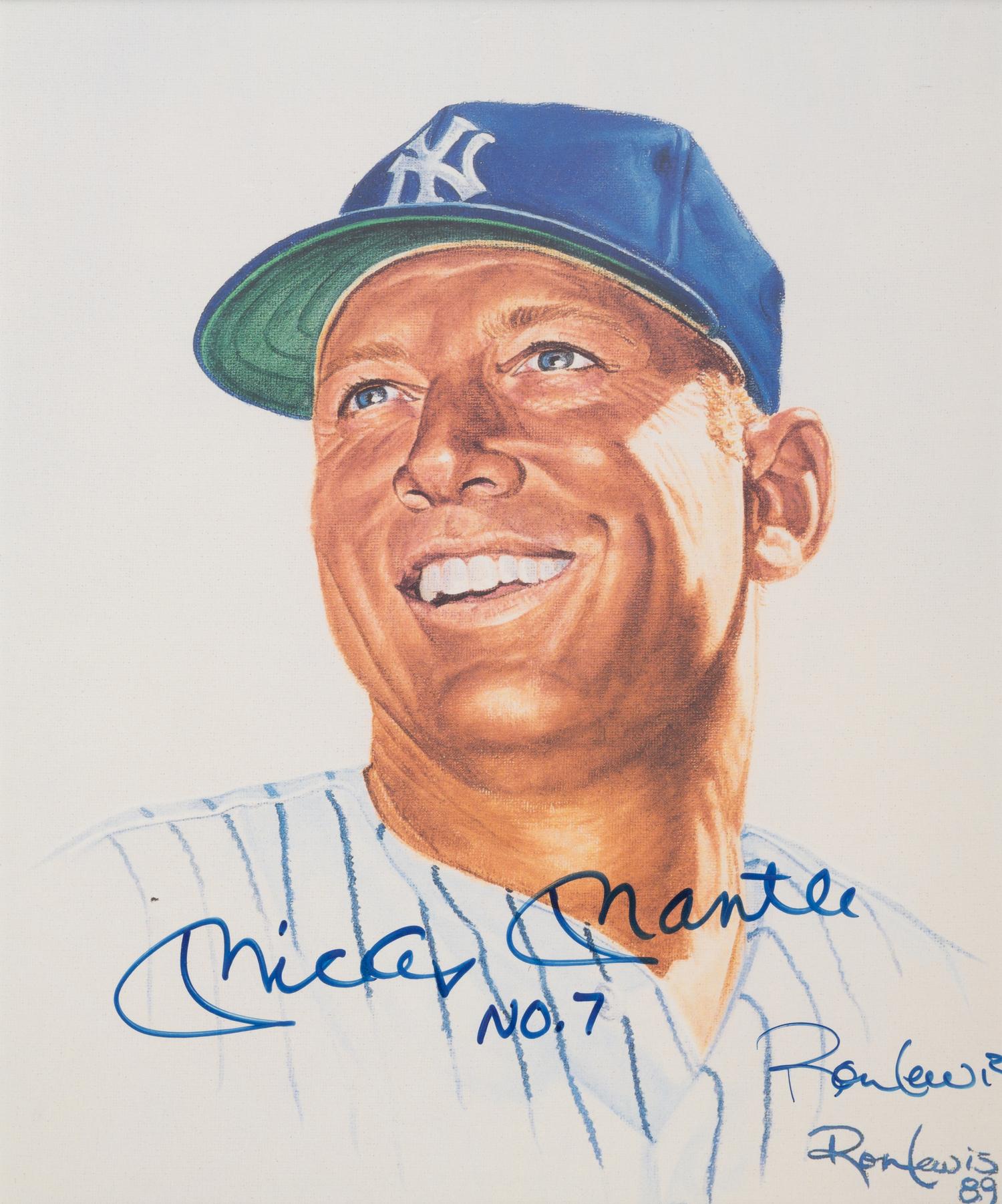 A Mickey Mantle Inscribed No. 7 Signed Autograph Living Legends Ron Lewis Print (Beckett Authentication Services Letter BAS Certified),
