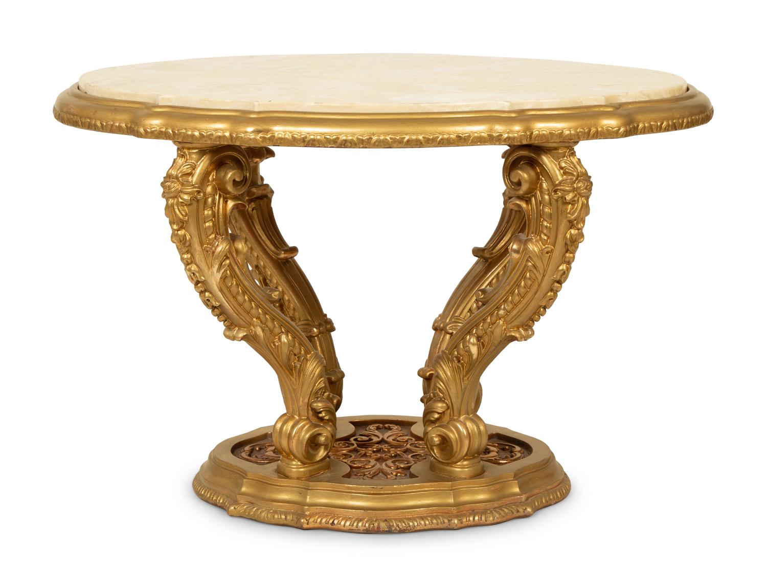 An Italian Rococo Style Giltwood Low Table with Onyx Top — 20TH CENTURY