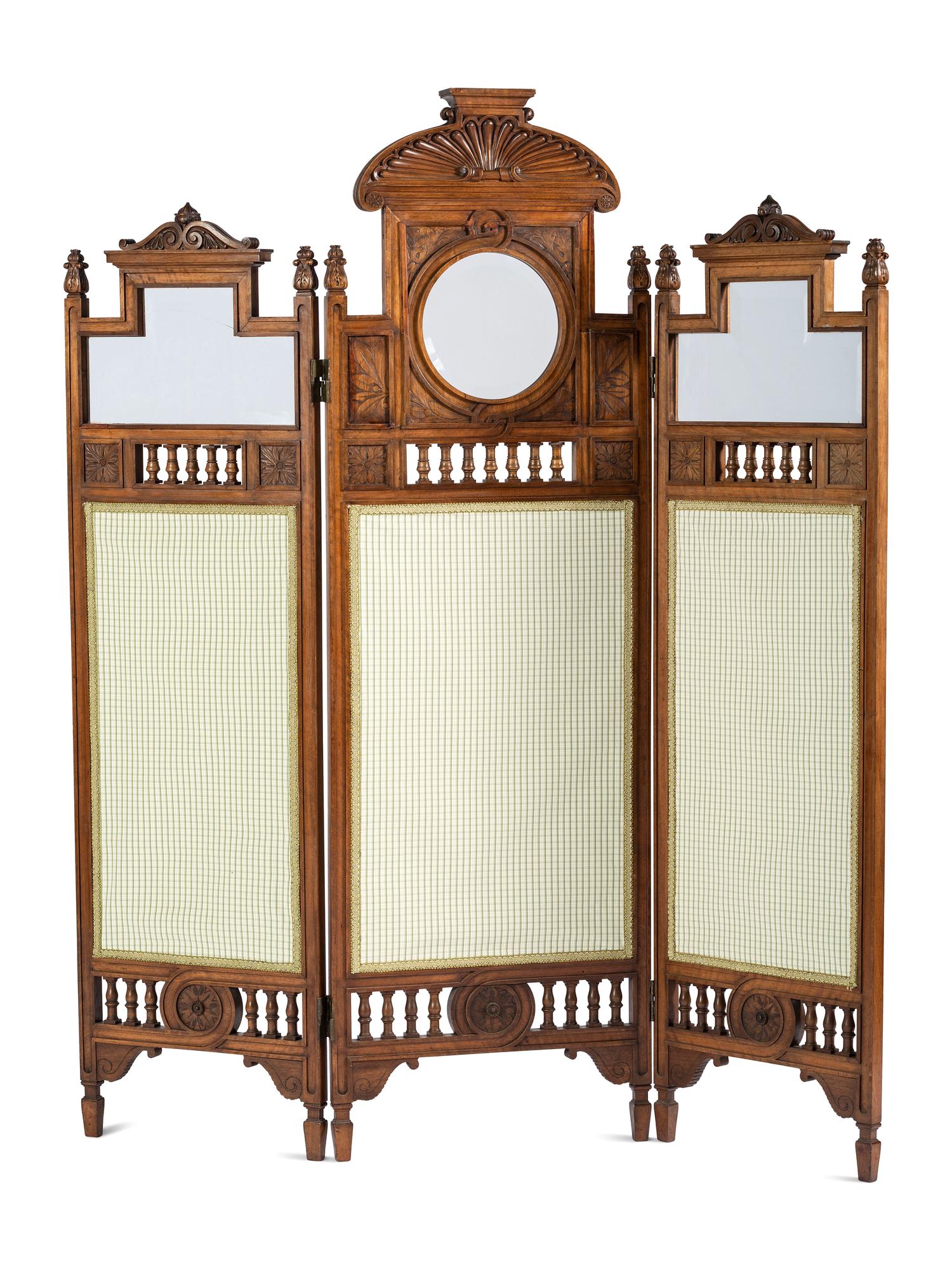 Aesthetic Movement Carved Three-Panel Floor Screen, Circa 1880
