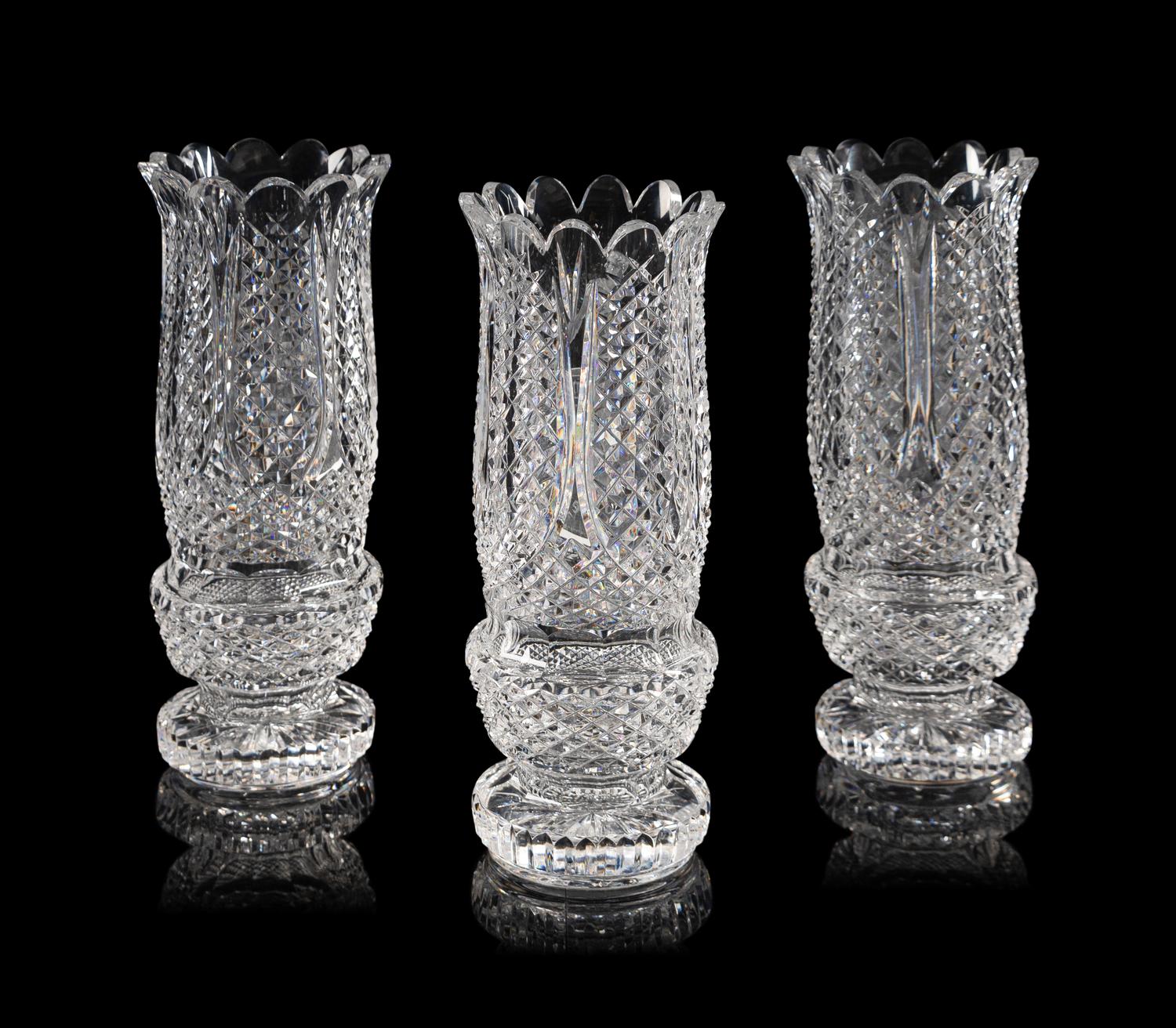 Three Thomas Cooke for Waterford Cut Glass Vases