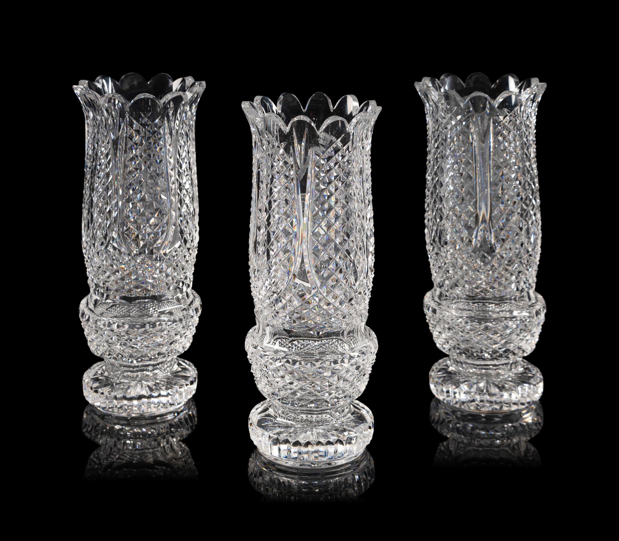 Three Thomas Cooke for Waterford Cut Glass Vases