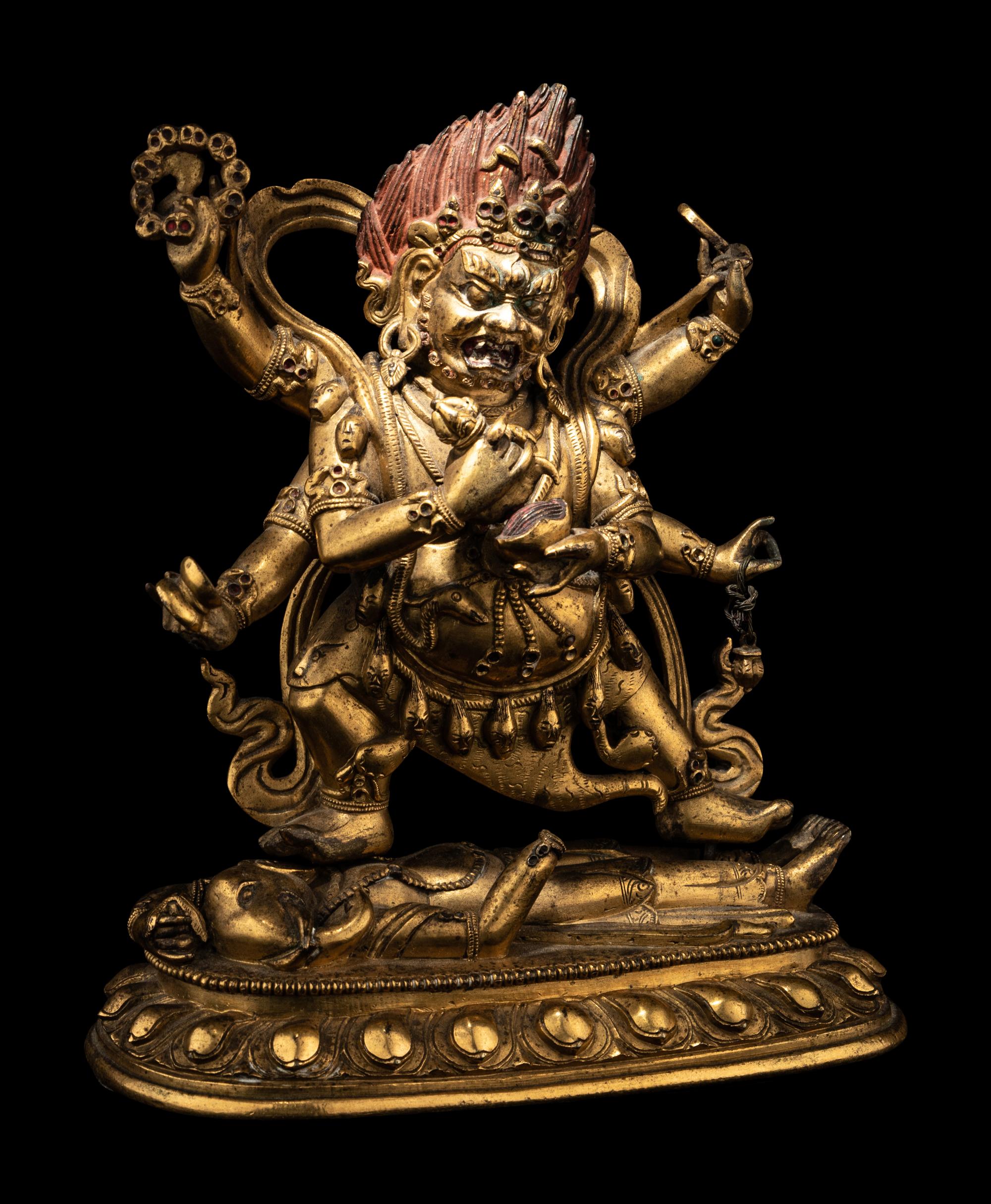 A Sino-Tibetan Gilt Bronze Figure of Mahakala