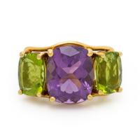 Yellow Gold, Peridot, and Amethyst Ring