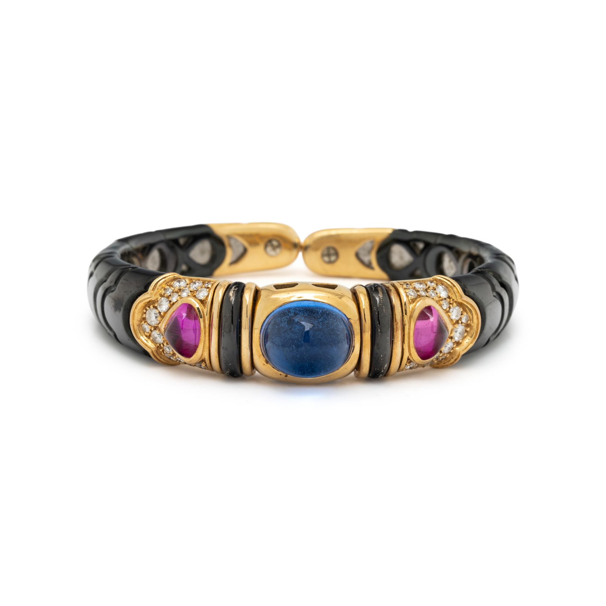 MARINA B., DIAMOND, MULTIGEM, AND ENAMEL CUFF BRACELET