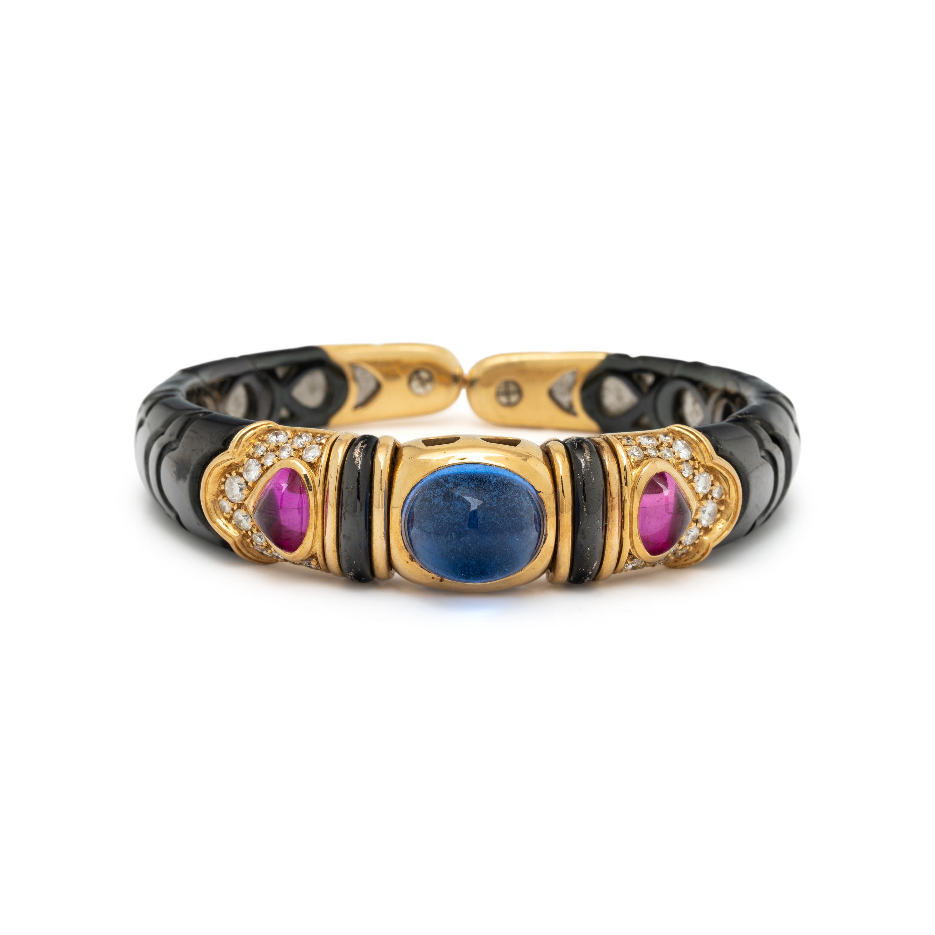 MARINA B., DIAMOND, MULTIGEM, AND ENAMEL CUFF BRACELET
