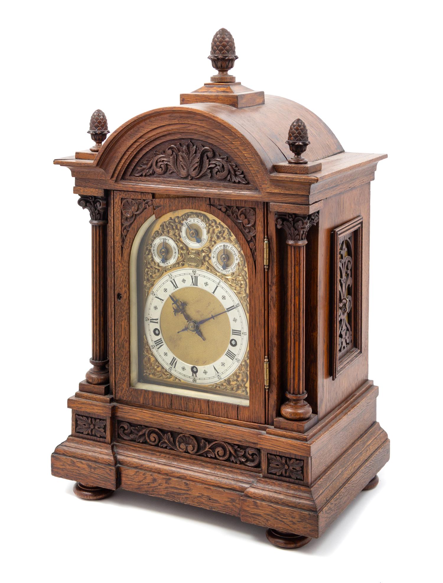 A Black Forest Oak Bracket Clock Height 20 x width 14 3/4 x depth 10 inches. — WINTERHALDER & HOFMEIER, LATE 19TH CENTURY