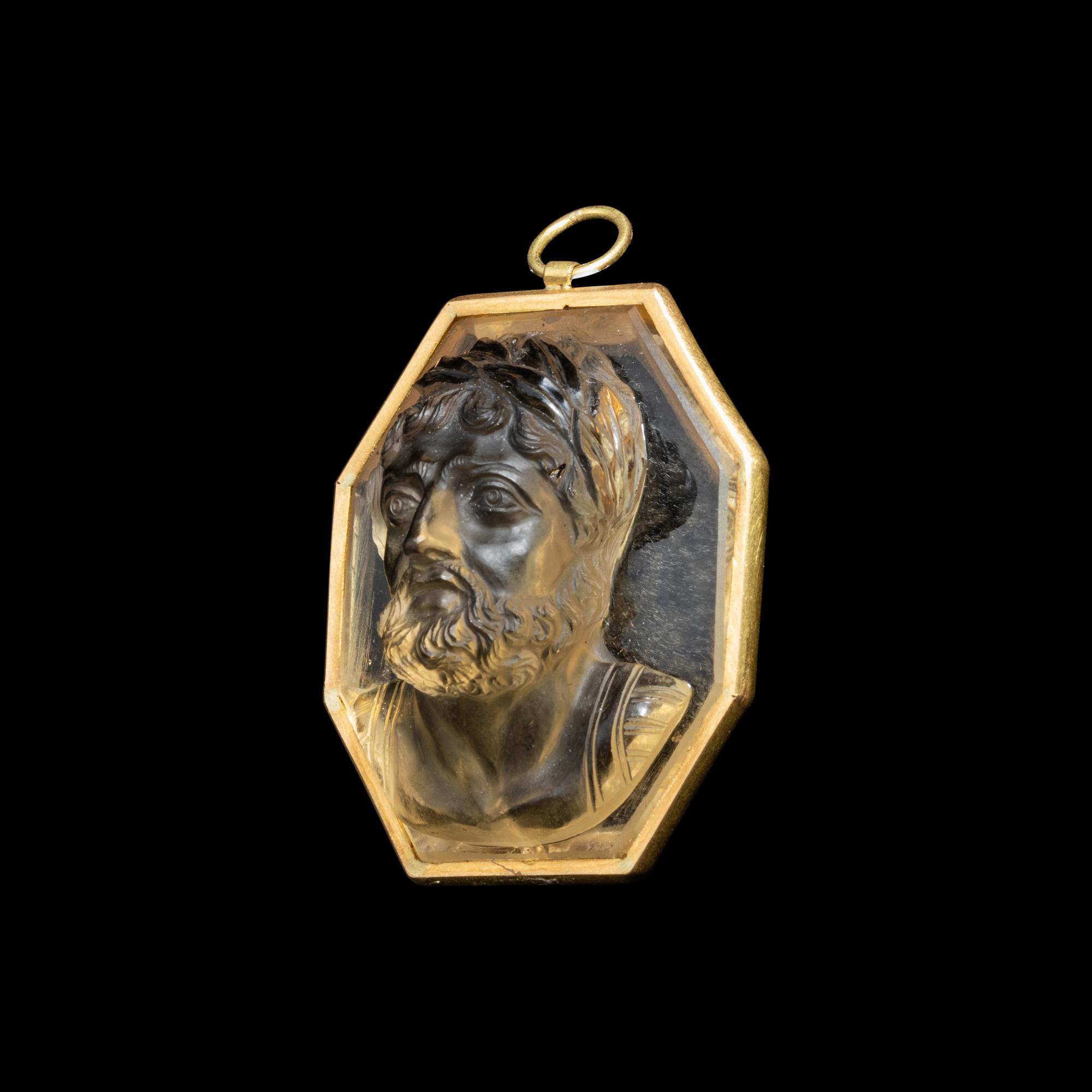 A Neoclassical Gold and Citrine Pendant with Cameo of an Emperor