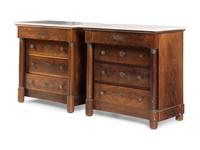 A Pair of Empire Style Mahogany Marble-Top Commodes