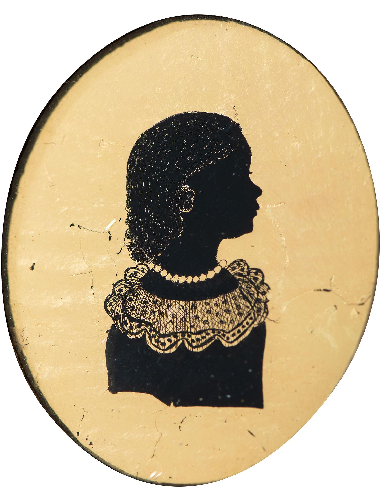 Six Verre Eglomise Silhouettes of Ladies