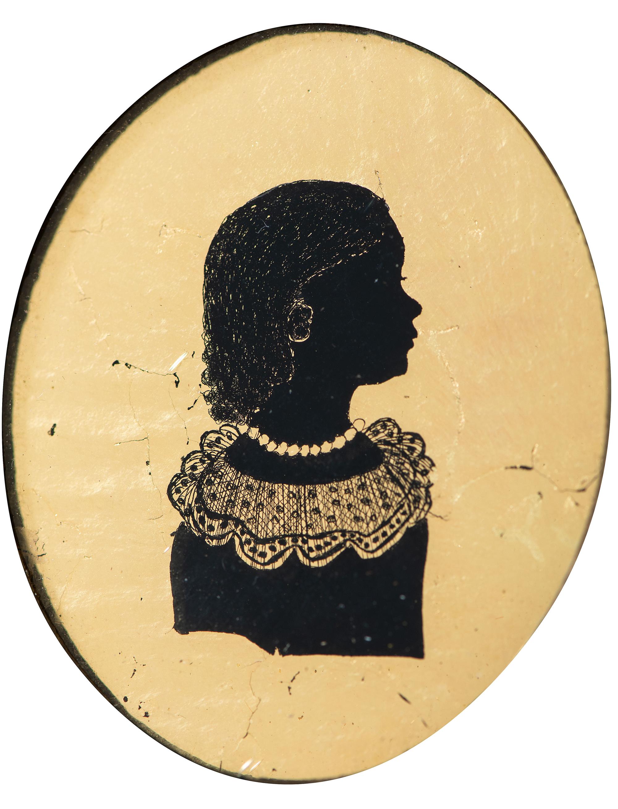 Six Verre Eglomise Silhouettes of Ladies