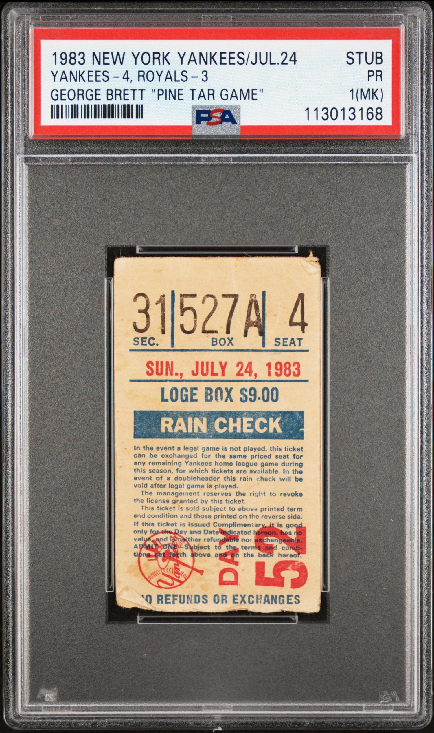 A July 24, 1983 New York Yankees vs. Kansas City Royals George Brett Pine Tar Game Original Ticket Stub (PSA 1)