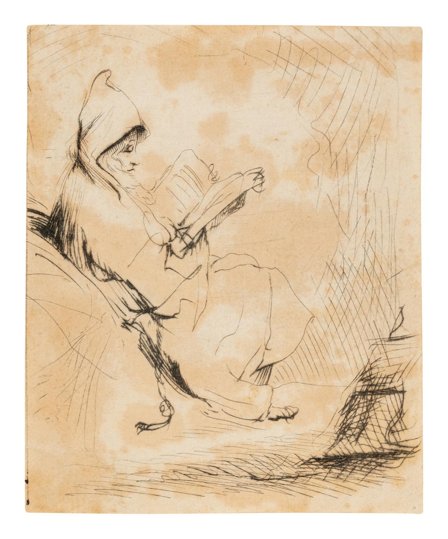 Seated, Hooded Man Reading