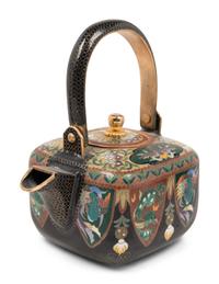 A Group of Three Cloisonné Teapots and Two Cups