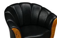 A Pair of Art Deco Style Burlwood and Faux Leather Armchairs