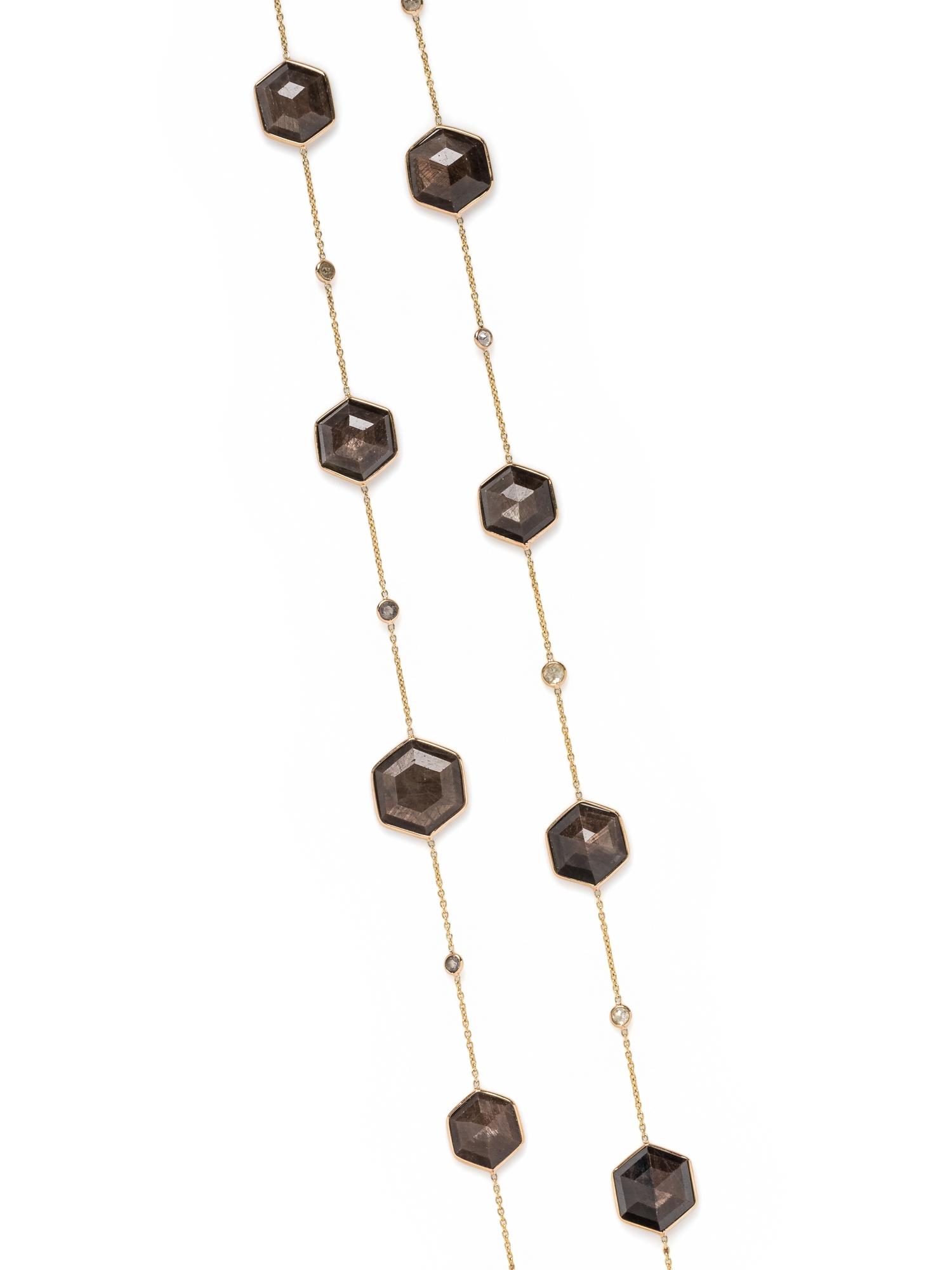 YELLOW GOLD, GREY SAPPHIRE AND DIAMOND NECKLACE