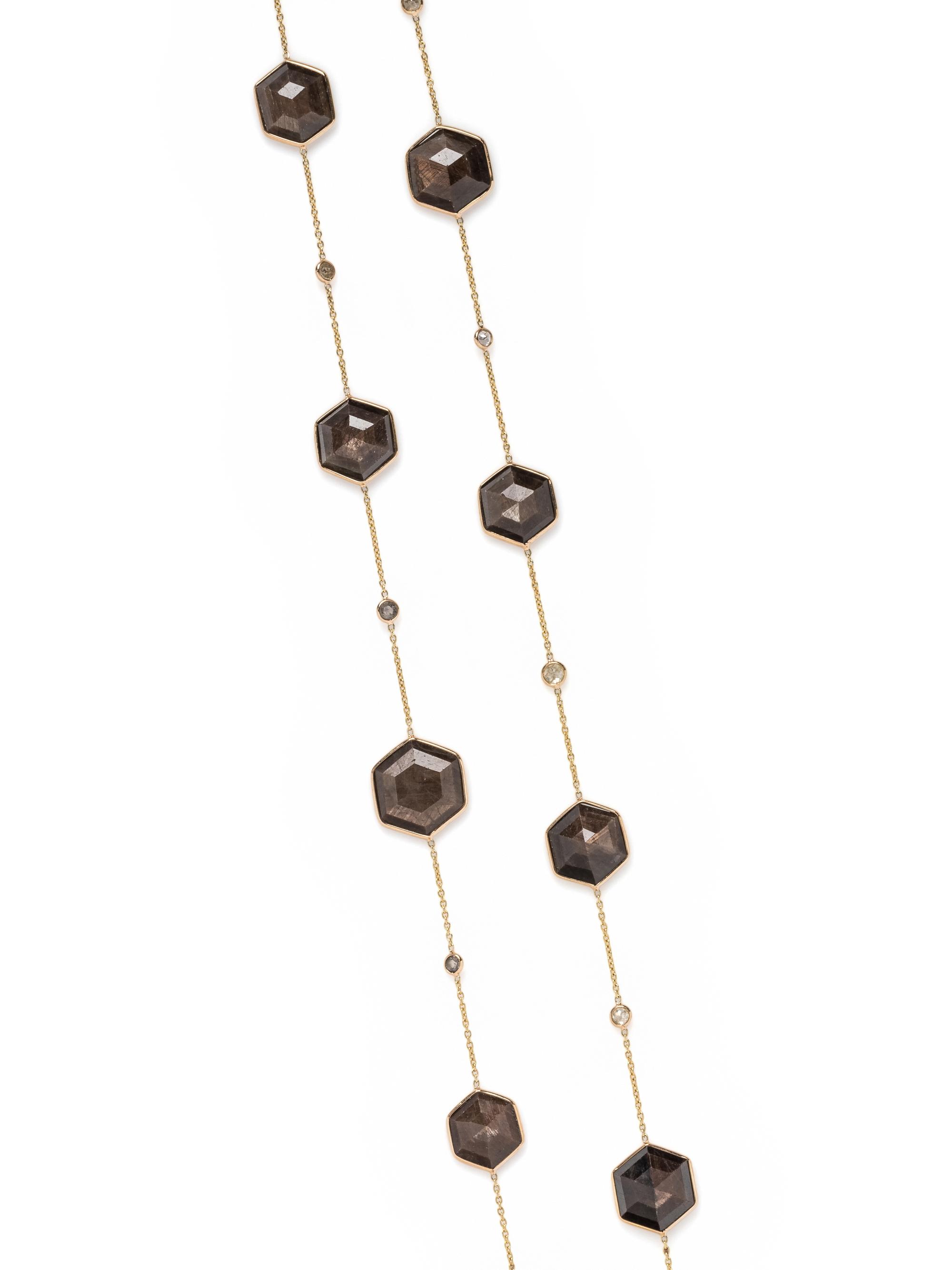YELLOW GOLD, GREY SAPPHIRE AND DIAMOND NECKLACE