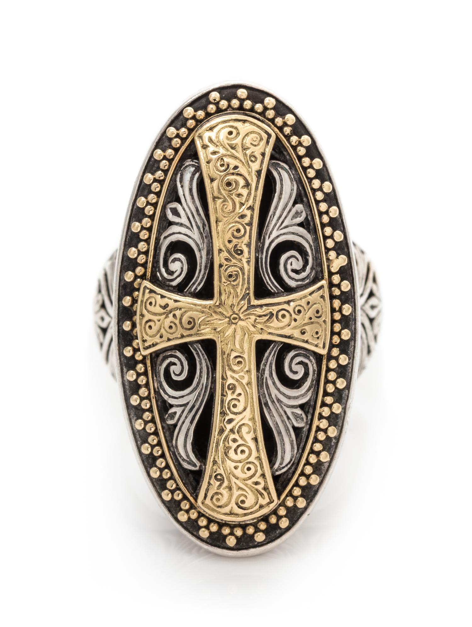 A Sterling Silver and 18 Karat Yellow Gold Ring, Konstantino, 17.80 dwts.