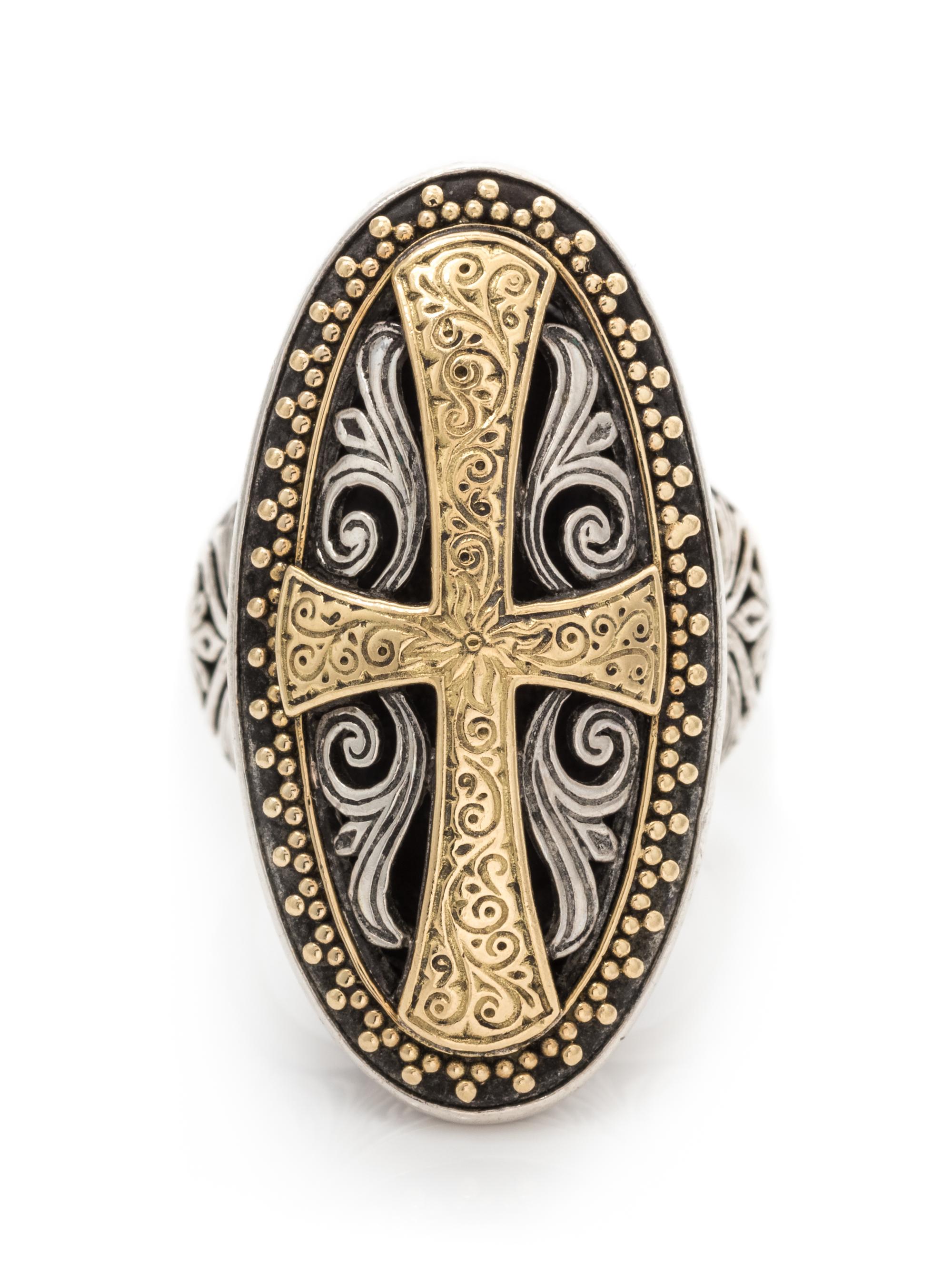 A Sterling Silver and 18 Karat Yellow Gold Ring, Konstantino, 17.80 dwts.