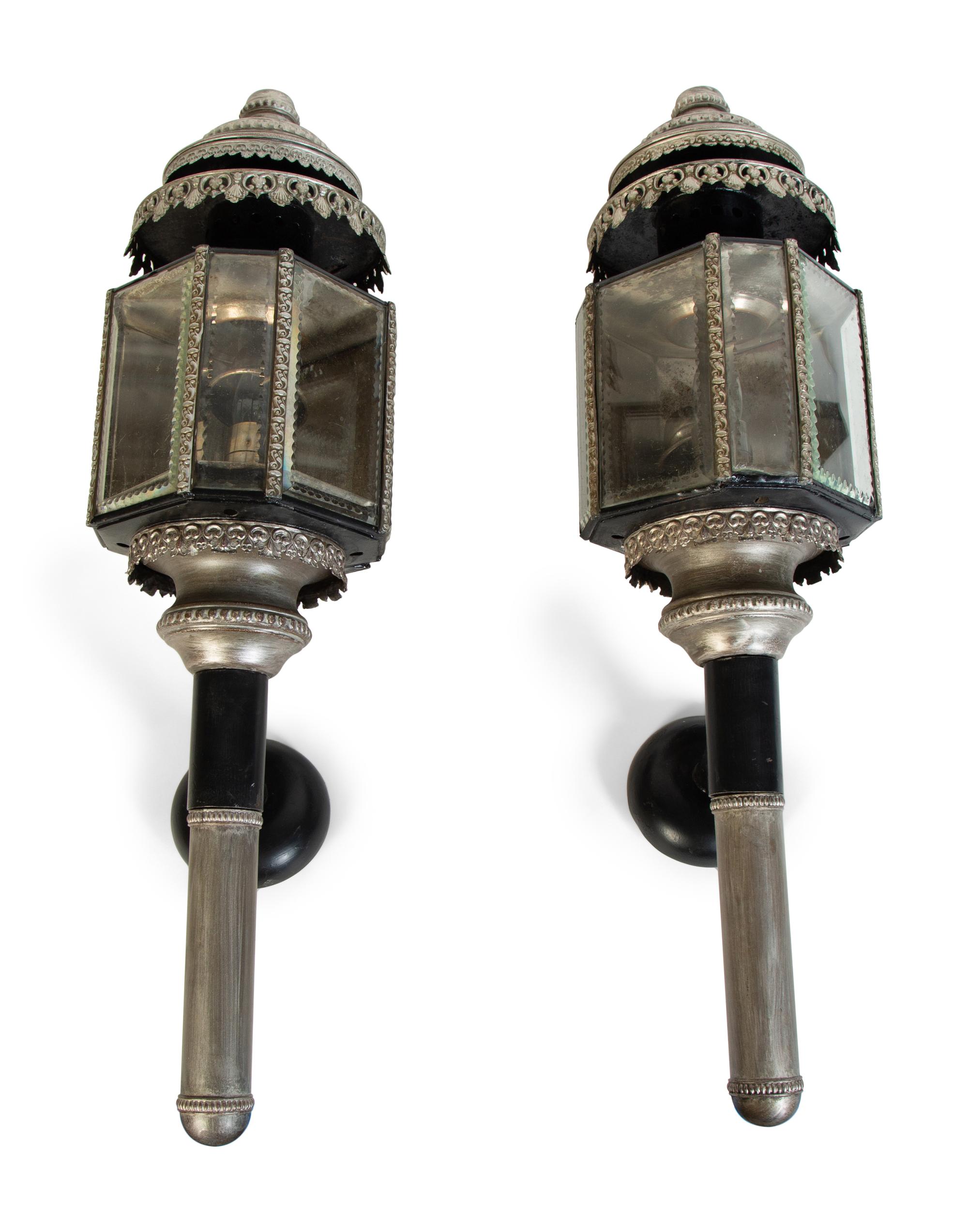 A Pair of Victorian Black and Silver Painted Tole Coach Lanterns — 19TH CENTURY