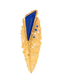 YELLOW GOLD, LAPIS LAZULI, SAPPHIRE AND DIAMOND BROOCH