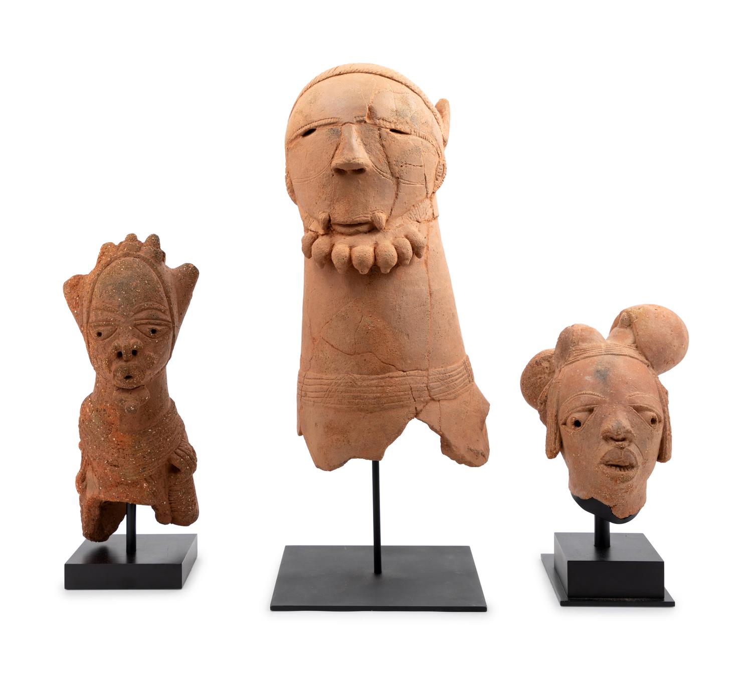 A Sokoto Earthenware Head and Two Nok Earthenware Heads