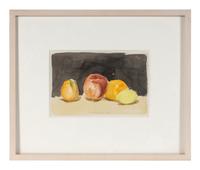 Fruit with Black Background and Green Pear and Red Apple (Two Works), 1961