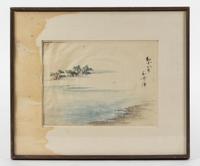 A Japanese Watercolor on Paper Height 7 x width 9 3/4 inches.