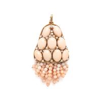 Coral, Diamond, and Yellow Gold Necklace