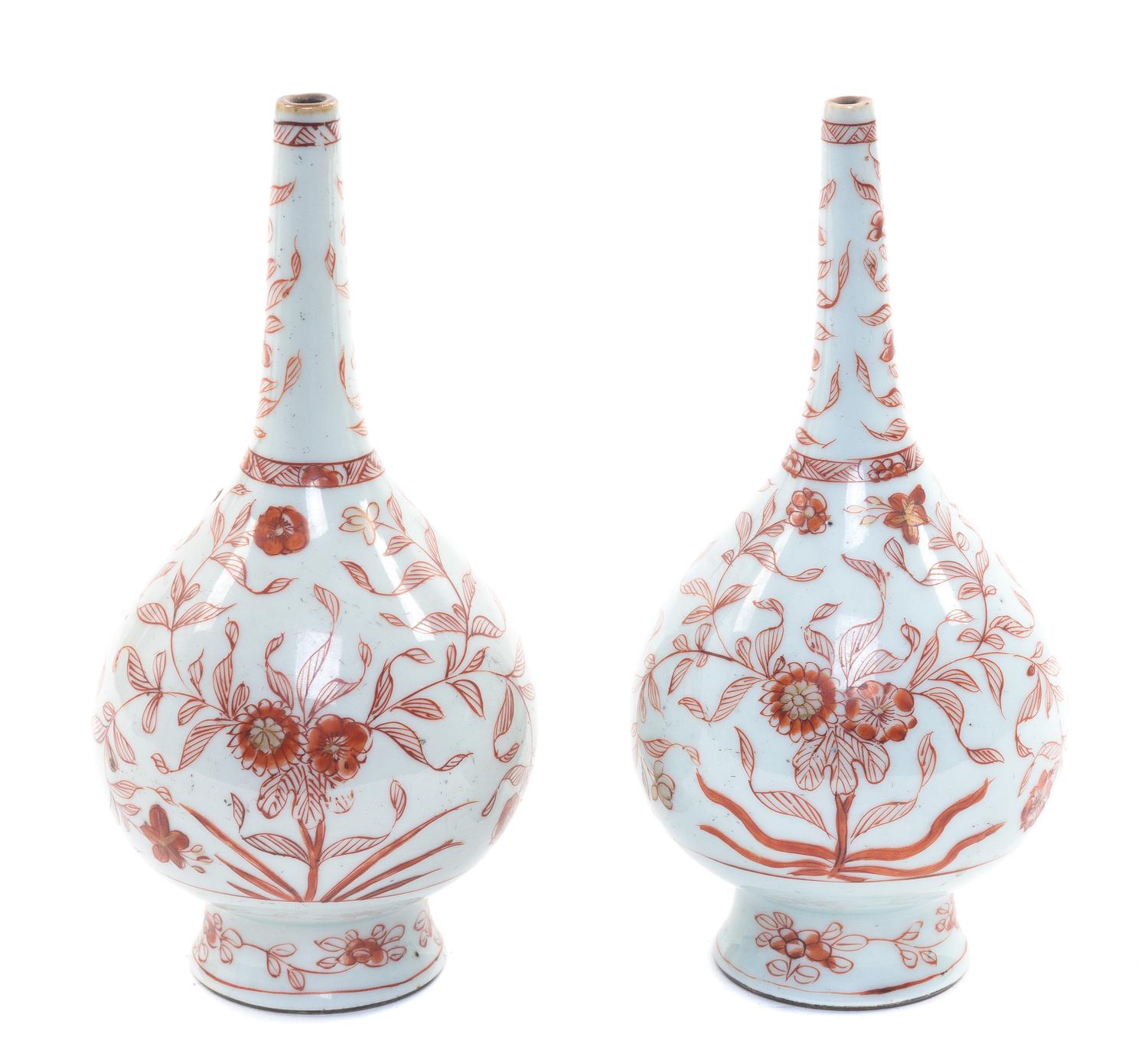 A Pair of Chinese Export Red Glazed Porcelain Vases Height 7 inches.