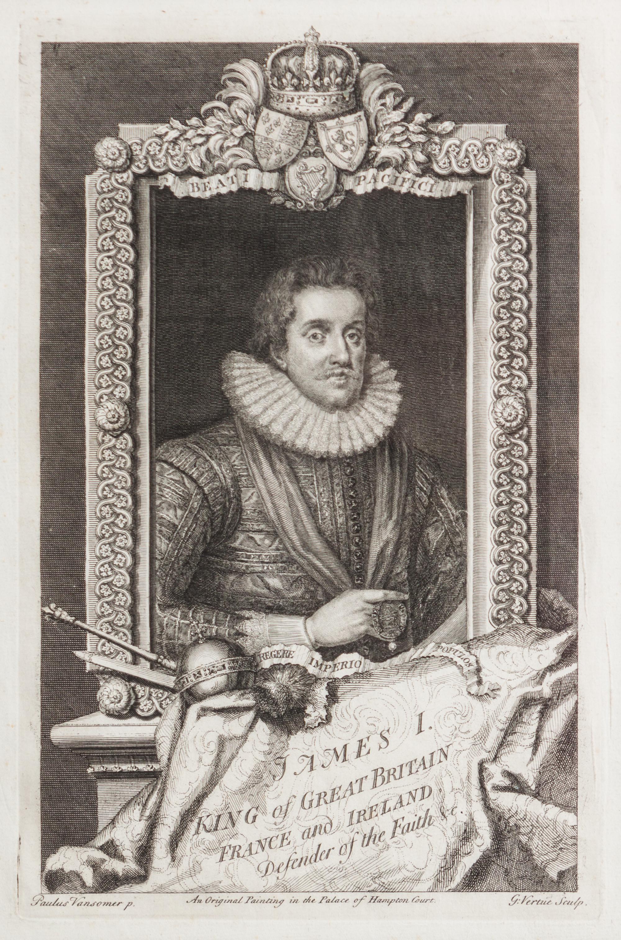 George Vertue, (English, 1683-1756), King Philip II, King of Spain after Titian, and James I, King of Great Britain after Paul van Some