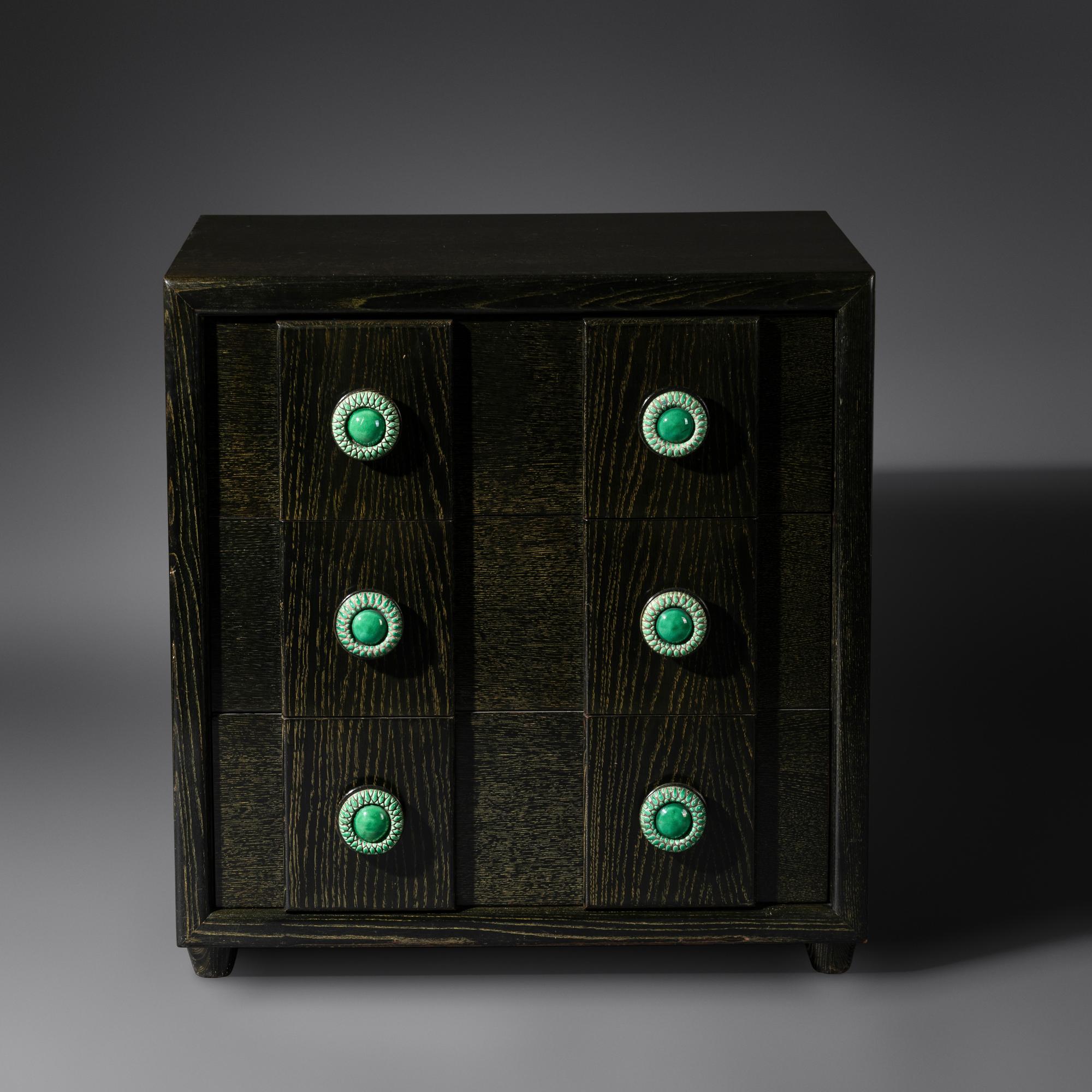 Cerused Oak Chest with Green Ceramic Pulls USA
