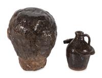 A Folk Art Glazed Stoneware Head and a Stoneware Snake Jug by Burlon B. Craig (1914-2002)